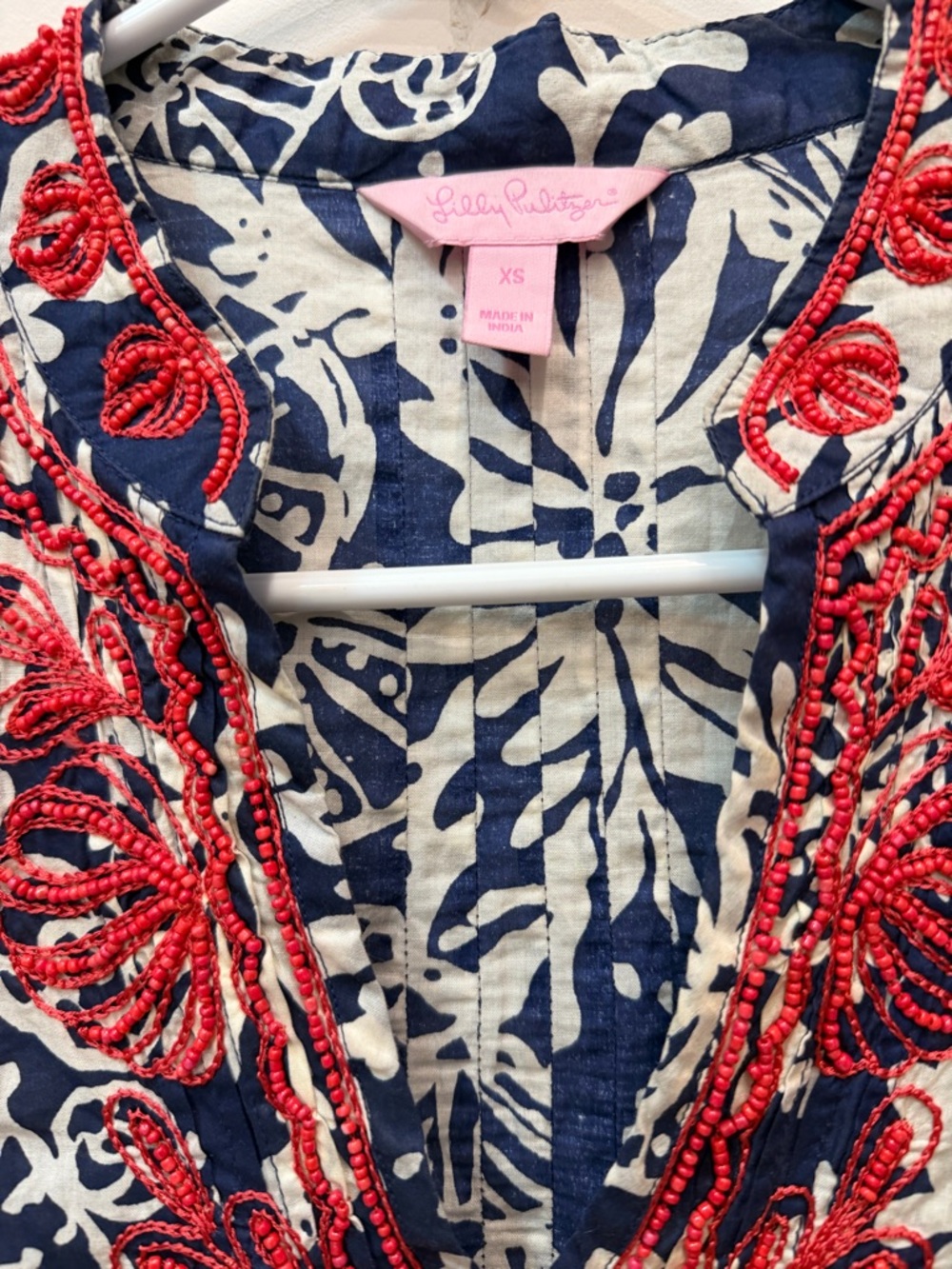 Lilly Pulitzer Navy and White Sea Life Tunic with Coral Bead Embroidery - Picture 3 of 4